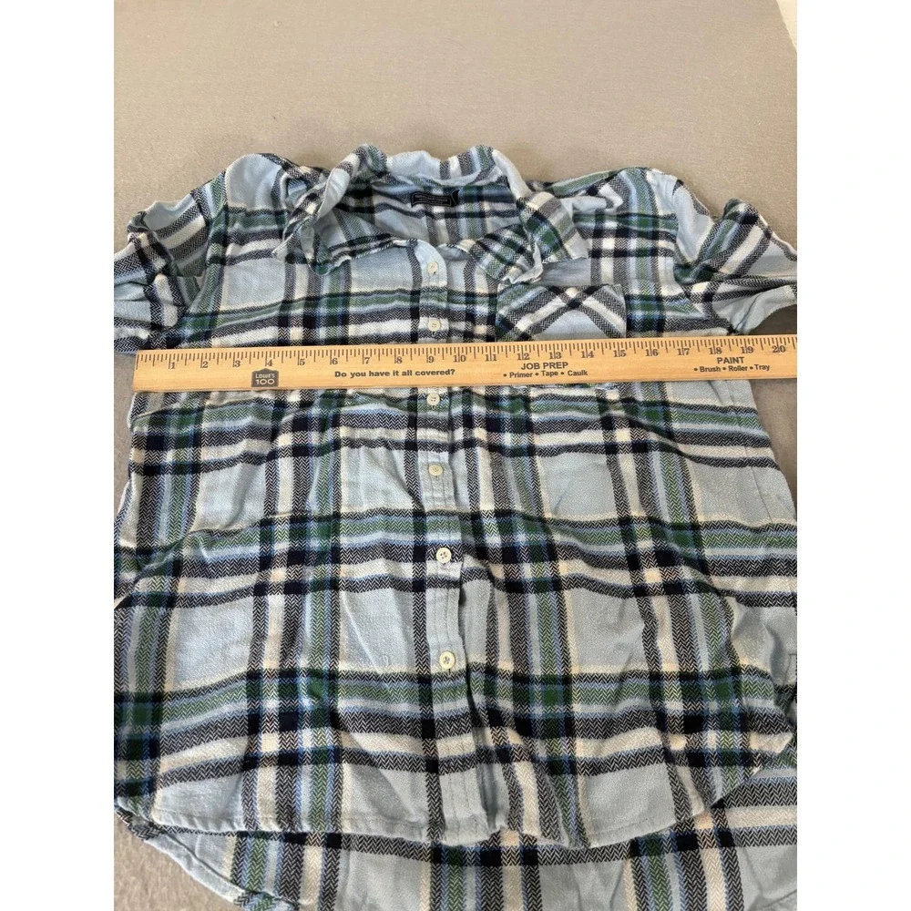 Vineyard Vines Shirt Boys Size 6 Blue Green Plaid Button Down Cotton Long Sleeve
